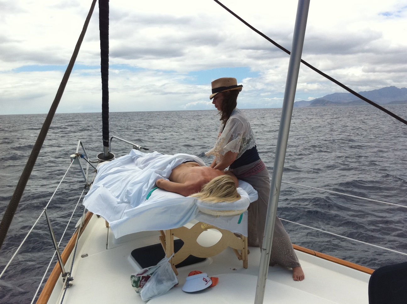 Massage on the bow of a Yacht in Hawaii